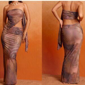 PLT Multi Blurred Print Mesh Bandeau Beach Set